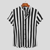 WIAOFELLAS  -  Man Stylish Button Blouse Summer Casual Tops Fashion Striped Men Shirts Short Sleeve Stand Collar Shirt