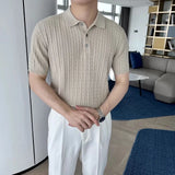 Wiaofellas  -  American Style Knitted Short Sleeve Polo Shirt Men's Slim Fit Casual Versatile Elastic T-Shirt Casual Wear Polyester Fiber