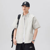 WIAOFELLAS  -  Men's Summer Solid Color Short-Sleeve Shirt - Relaxed Drop-Shoulder Casual Top, Textured Design for Smart-Casual Wear