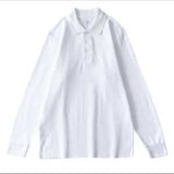 Wiaofellas  -  Solid Color Long-sleeved POLO Shirt Loose Casual Large Size Autumn Lapel Top Men's T-shirt