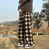 Wiaofellas  -  Vintage American Style Tweed Plaid Men's Pants Loose Straight Wide Leg Casual Trousers Trendy Brand Punk Rock Streetwear