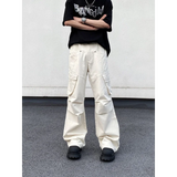 WIAOFELLAS  -  Men's Clothing Elastic Solid Color Zipper Pockets High Waisted Casual Trousers Straight Spring Autumn Wide Leg Cropped Pants