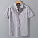Wiaofellas  -  Men's High-Quality Linen Shirts Summer Solid Color Short Sleeve Casual Shirt Single Breasted Basic Pocket Top For Men