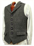 Wiaofellas  -  Herringbone Men's Vests V Neck Boutique Herringbone Wool Tweed Slim Fit Waistcoat Casual Formal Business Groomman for Wedding