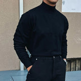 Wiaofellas  -  Korean Fashion Turtleneck Slim Sweaters Mens Casual Solid Color Bottoming Knit Tops Men Spring Fall Stylish Long Sleeve Sweater