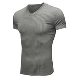 WIAOFELLAS  -  Summer Men's T Shirts Sports and Fitness Short-sleeved T-shirts European and American Men Slim V-neck Top Ice Silk Tshirt