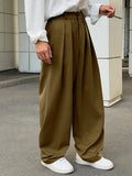 Wiaofellas  -  Streetwear Casual Trousers Mens Spring Autumn Stylish Pleated Loose Straight Pants Men Vintage Solid Color Draped Suit Trousers
