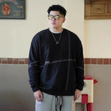 WIAOFELLAS  -  Black Round Neck Sweatshirt Men's Spring  Autumn New Casual Bright Line Design Youth Versatile Top