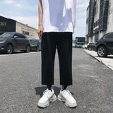 Wiaofellas  -  Trendy Loose Casual Sports Pants for Short Men Japanese Style High-Rising Straight Leg BF Nine-Piece Pants Youthful Vitality