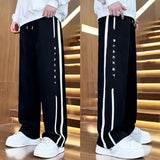 WIAOFELLAS  -  Mens Pants Printed Ribbon Pockets Pants Autumn Casual Streetwear Sports Baggy Joggers Wide Leg Pants Men's Clothing Unisex
