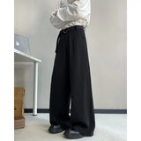WIAOFELLAS  -  Black Belt Suit Pants Men Fashion Society Mens Dress Pants Korean Loose Wide Leg Pants Mens Office Formal Trousers Plus Size