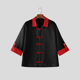 Wiaofellas  -  Men's Shirt Patchwork Lapel Half Sleeve Button Men Clothes Vintage Summer Streetwear Casual Tops Shirts For Man