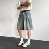 WIAOFELLAS  -  Fashion Men‘s Gradient Hole Do Old High Street Denim Shorts Vintage Casual Straight Loose Short Pants Male Summer
