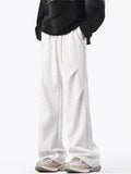 WIAOFELLAS  -  New Men's Pleated Straight Wide-leg Sweatpants Hip Hop Solid Color Baggy Pants Korean Fashion Y2K Streetwear Gray Trousers