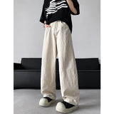 WIAOFELLAS  -  Korean Men's Casual Pants Trendy Solid Color Loose Straight Wide Leg Trousers Y2k Pantalones Hombre Baggy Overall Cargo Pants
