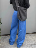 WIAOFELLAS  -  American Vibe Streetwear Men's Casual Pants Dstring Embroidered Wide Leg Loose Fit Straight Cut Long Trousers