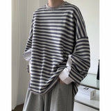 Wiaofellas Men's High-quality Cotton Striped Hoodies Printing Oversized Sweatshirts Round Neck Casual Pullover Loose Long Sleeves Coat