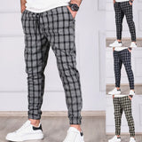 WIAOFELLAS  -  Plus Size S-3XL Men Plaid Joggers Pants Spring Autumn Fashion Casual DElastic Waist Slim Street Hip hop Black Grey Khaki Blue