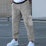 Wiaofellas  -  Autumn And Winter Mens Corduroy Trousers Solid Color Sports Pants Loose Straight Multi-Pocket Work Style Casual Pants For Men