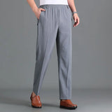 Wiaofellas  -  Men's Summer Middle-aged and Elderly Ice Silk Pants Daddy Outfit Casual Loose High Waist Deep Large Size Straight Thin Trousers