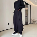 WIAOFELLAS  -  New Spring Men's Black Casual Pants  Japanese Style Double-layer Folded Design Niche Trousers High Waist Wide Leg Pants