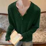 WIAOFELLAS  -  Men Shirt Solid Color Knitted Long Sleeve Casual Men Clothing Streetwear Korean Style Spring Autumn Fashion Male Tops