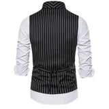 Wiaofellas  -  Black White Grey Vertrical Striped Vests Male Double Breasted Office Vest Coat Men Business Sleeveless Jacket Lapel Collar