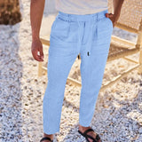 Wiaofellas  -  Wish New Men's Casual Cotton Linen Drawstring Pants Solid Color Simple Fashionable Loose Fit Beach Shorts from Mainland China
