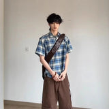 WIAOFELLAS  -  Fashion Men's Plaid Loose Turn Down Collar Casual Shirts Trendy 2025 Summer Single-breasted Short Sleeves Tops Male 2A0930