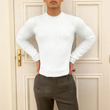 WIAOFELLAS  -  Men T Shirt Solid Color Turtleneck Long Sleeve Hollow Out Backless Male Tee Tops Streetwear Sexy Fashion Unisex T-shirts