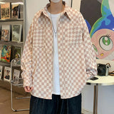 WIAOFELLAS  -  2025 New Spring Autumn Men Long Sleeve Buttons Shirt Men's Korean Oversize Loose Casual Shirts Male Lapel Plaid Blouses P589