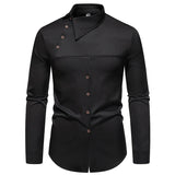 Wiaofellas  -  Men Long Sleeve Shirts Personality Slant Collar Mens Dress Shirt Casual Male Top Clothes Chemise Hemd Homme Shirt S55