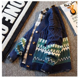 WIAOFELLAS  -  Vintage Argyle Splice Knitted Cardigan Mens Long Sleeved V-neck Sweater Autumn Winter Fashion High Quality Loose Knitwear Tops