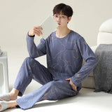 Wiaofellas - Spring Autumn Winter Men's Long-sleeved Lapel Cotton Pajama Sets for Men 3 XL 4XL Korean Version Loose Men Sleepwear Set Boys