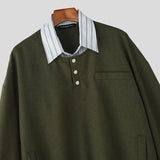 WIAOFELLAS  -  Men Shirt Striped Patchwork Lapel Long Sleeve Loose Men Clothing Streetwear Korean Style Fashion Casual Tops Male Shirts