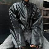 WIAOFELLAS  -  Spring Autumn New Men's Solid Color PU Leather Jacket Outerwear American Retro Fashion Trend High Street Casual Men's Tops