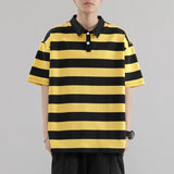 WIAOFELLAS  -  Summer Short Sleeve Striped Polos Shirts Men Anti-Wrink Turn Down Collar Casual Polos Male Sports Tees Couple Tops Streetwear