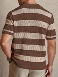 WIAOFELLAS  -  Daily Casual Mens Knitted Polo Shirts Summer Fashion Striped Contrast Color Knit Pullovers Men Stylish Turn-down Collar Top
