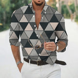 Wiaofellas  -  Geometric Three-dimensional 3D Printed Casual Lapel Long-sleeved Shirt Spring and Autumn Men's Trendy Versatile Shirt