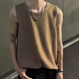WIAOFELLAS  -  Summer Men's Solid Color Sleeveless Knitted Vest American Retro Fashion Trend Street Hip Hop Loose Casual Simple Men's Top