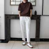 WIAOFELLAS  -  Summer New Men's Striped Knitted Short-Sleeved T-Shirt Retro Fashion Trend Casual Simple Loose Breathable Business Men's Tops
