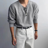 WIAOFELLAS  -  Autumn Men's Solid Color Knitted Long-Sleeved T-Shirt American Retro Fashion Trend Loose Street Casual Breathable Men's New Tops