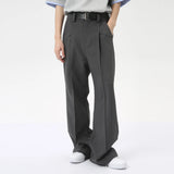 Wiaofellas  -  Fashion Men's Suit Pants Loose Belt Design Wide Leg Straight Casual Trousers Solid Color New Chic Summer