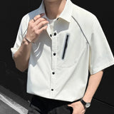 WIAOFELLAS  -  Niche Design Men's Shirts Turn-down Collar Line Zipper Patchwork Contrast Color Short Sleeved Loose Male Clothing