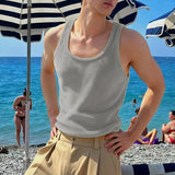 WIAOFELLAS  -  Men Tank Tops Solid Color O-neck Sleeveless Plush Casual Male Vests Streetwear Fleece Summer Fashion Men Clothing 2026