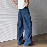 WIAOFELLAS  -  Niche Design Men's Denim Pants Printing Contrast Color Washing Casual Wide Leg Trousers Straight Male Jeans Trendy