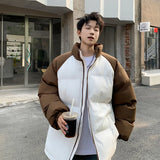 WIAOFELLAS  -  Patchwork Parka Jacket Men's Fashion Splicing Stand Collar Windproof Parkas Korean Female Male All-match Down Cotton Padded Coat