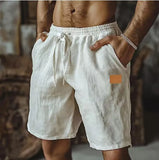 WIAOFELLAS  -  Summer New Men Cotton Linen Shorts LOGO Embroidery Elastic Waist Beach Shorts Lightweight  Pants Comfort Breath Holiday Shorts