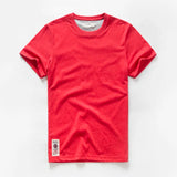 Wiaofellas  -  Retro Distressed Cotton round Neck Short Sleeve T-Shirt Loose Fit Basic Color Summer Youth Fashion Standard Tailoring Male Top