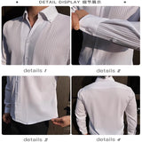 WIAOFELLAS  -  High End Business Formal Long Sleeve Striped Shirt for Men Casual V-Neck Slim Men's Dress Shirts Resistant Wrinkle Versatile Top